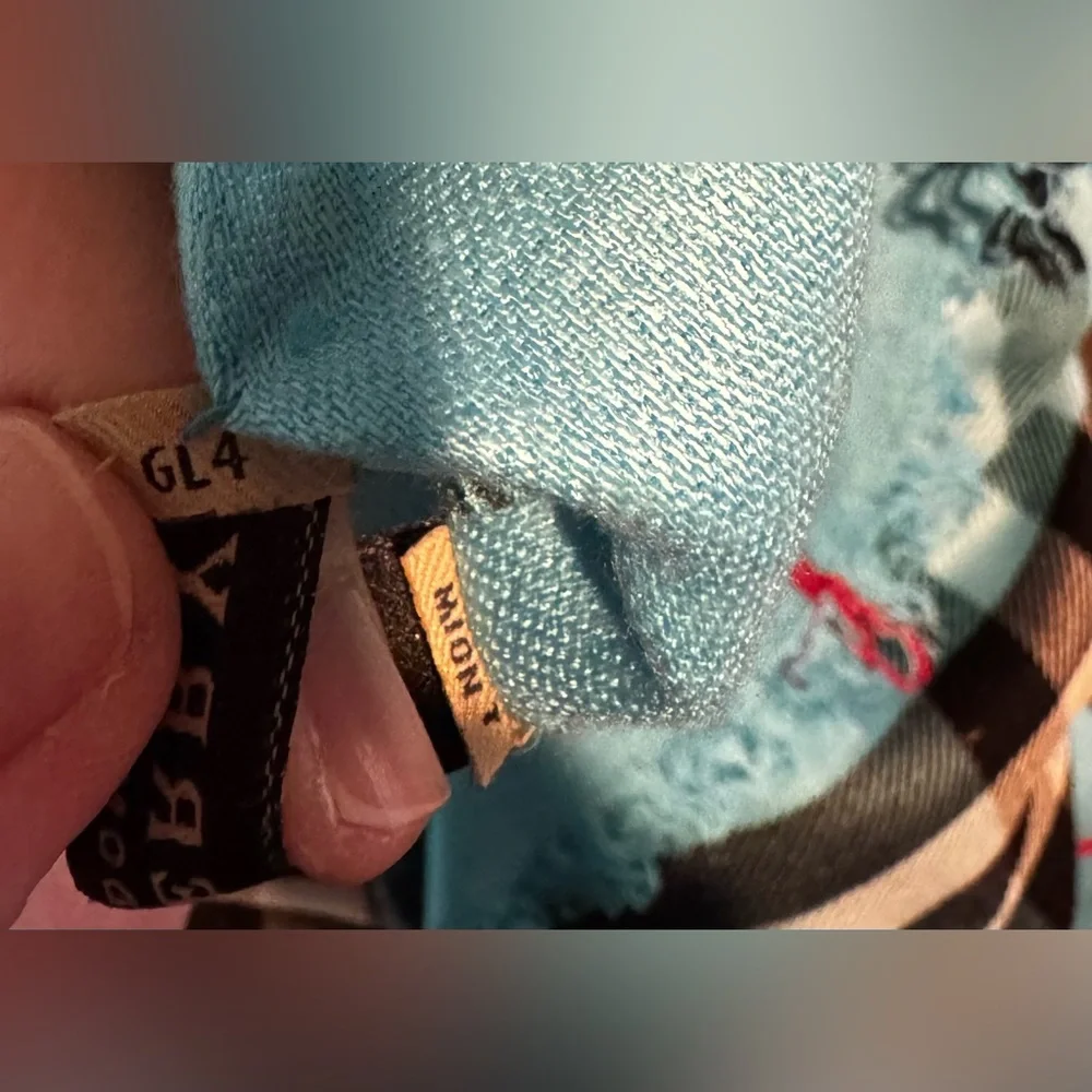 Burberry London Large Blue Plaid Cashmere Shawl/Scarf - Picture 6 of 7